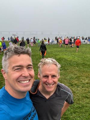 Walter and me waiting for the fog to clear prior to the start in 2024.