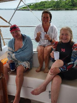 morning swim break with Jon and Sheila at Potter's Cove summer 2025
