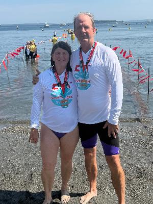 Cheryl and I at the Finish Line... Great Swim